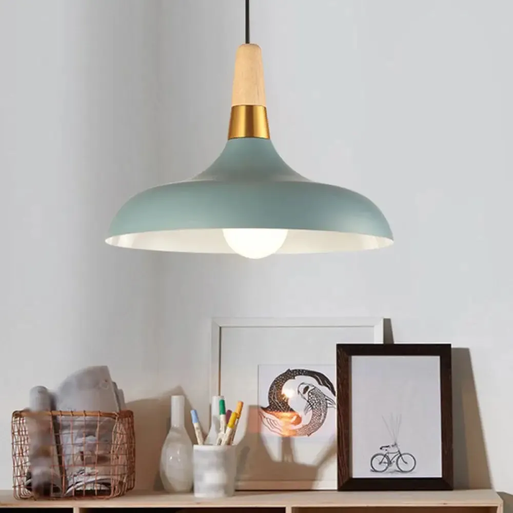 Modern Metal Barn Pendant Light with Wood Grip - 1-Light Ceiling Lamp