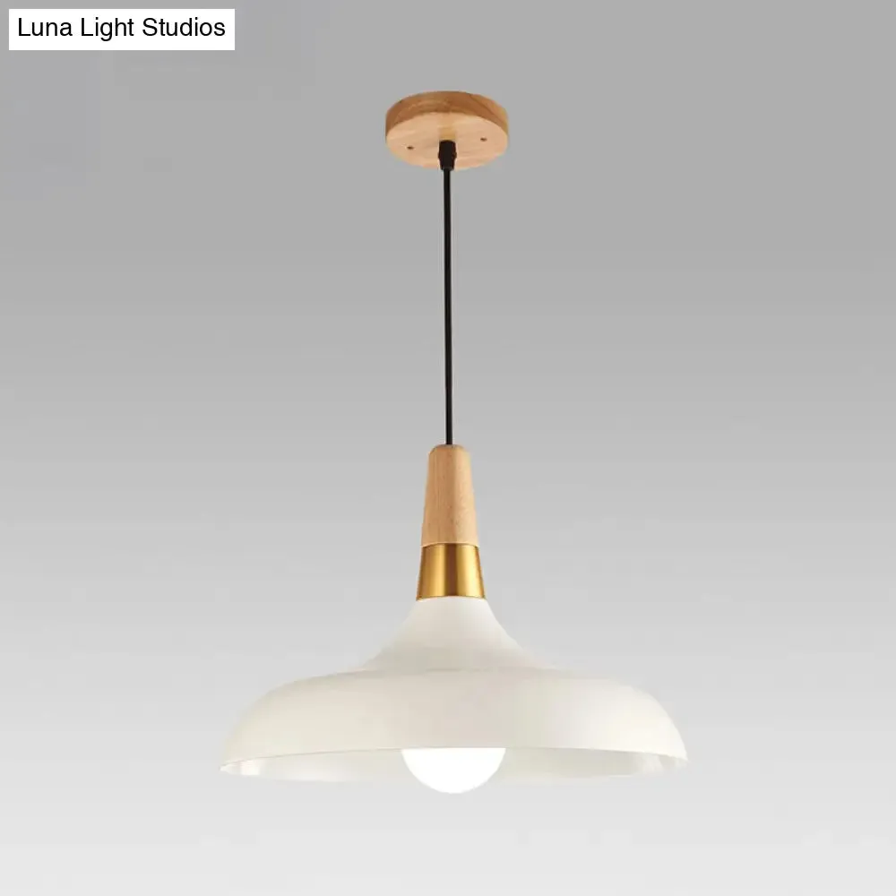 Modern Metal Barn Pendant Light with Wood Grip - 1-Light Ceiling Lamp