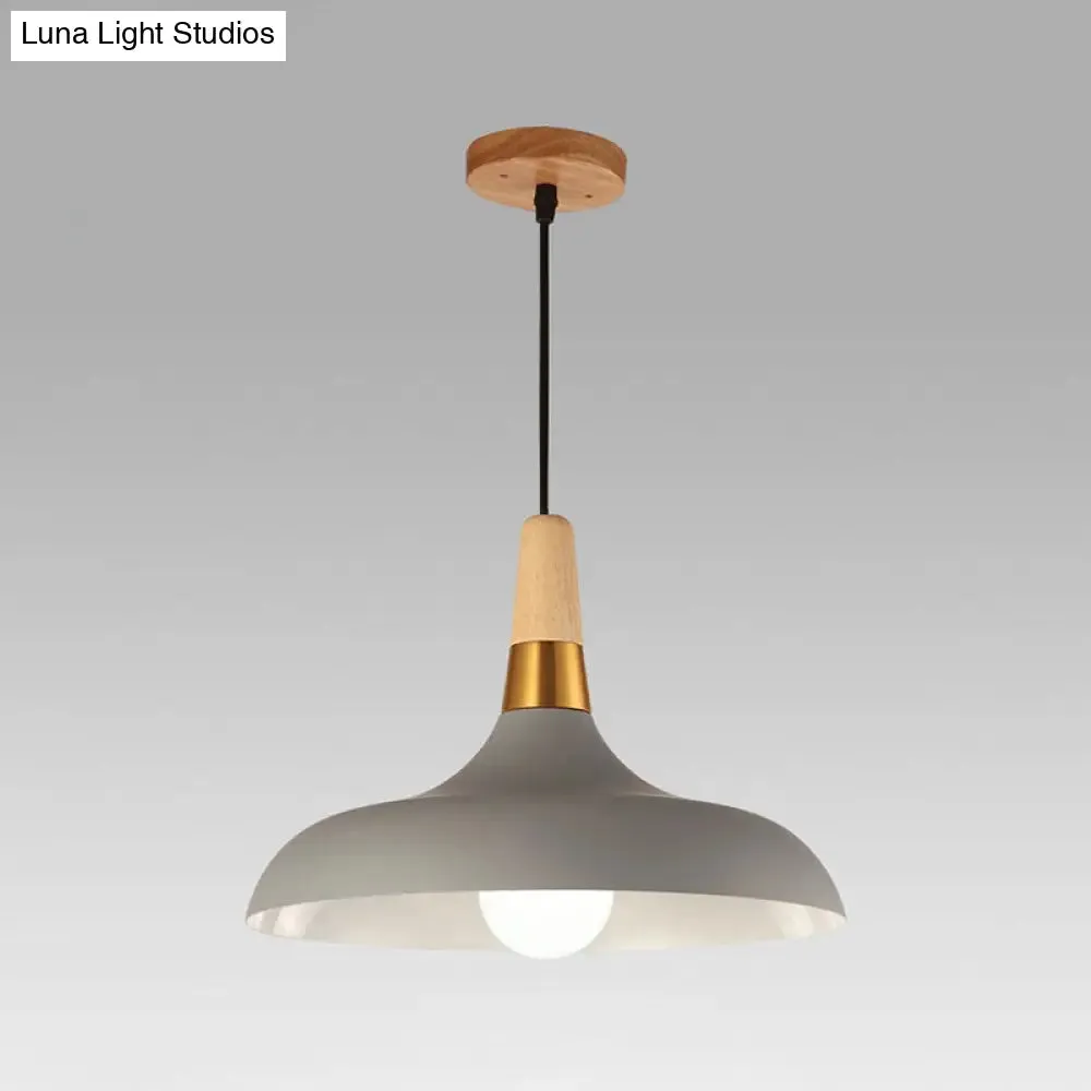 Modern Metal Barn Pendant Light with Wood Grip - 1-Light Ceiling Lamp