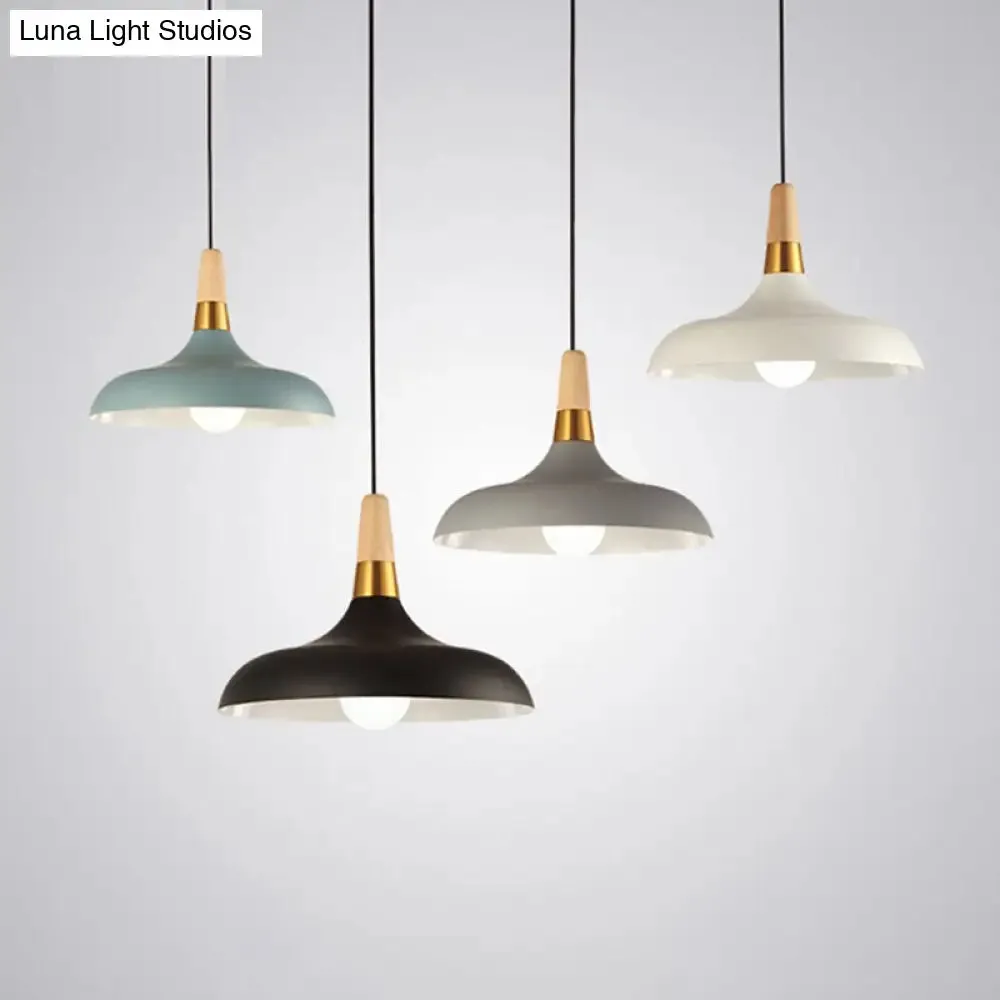 Modern Metal Barn Pendant Light with Wood Grip - 1-Light Ceiling Lamp