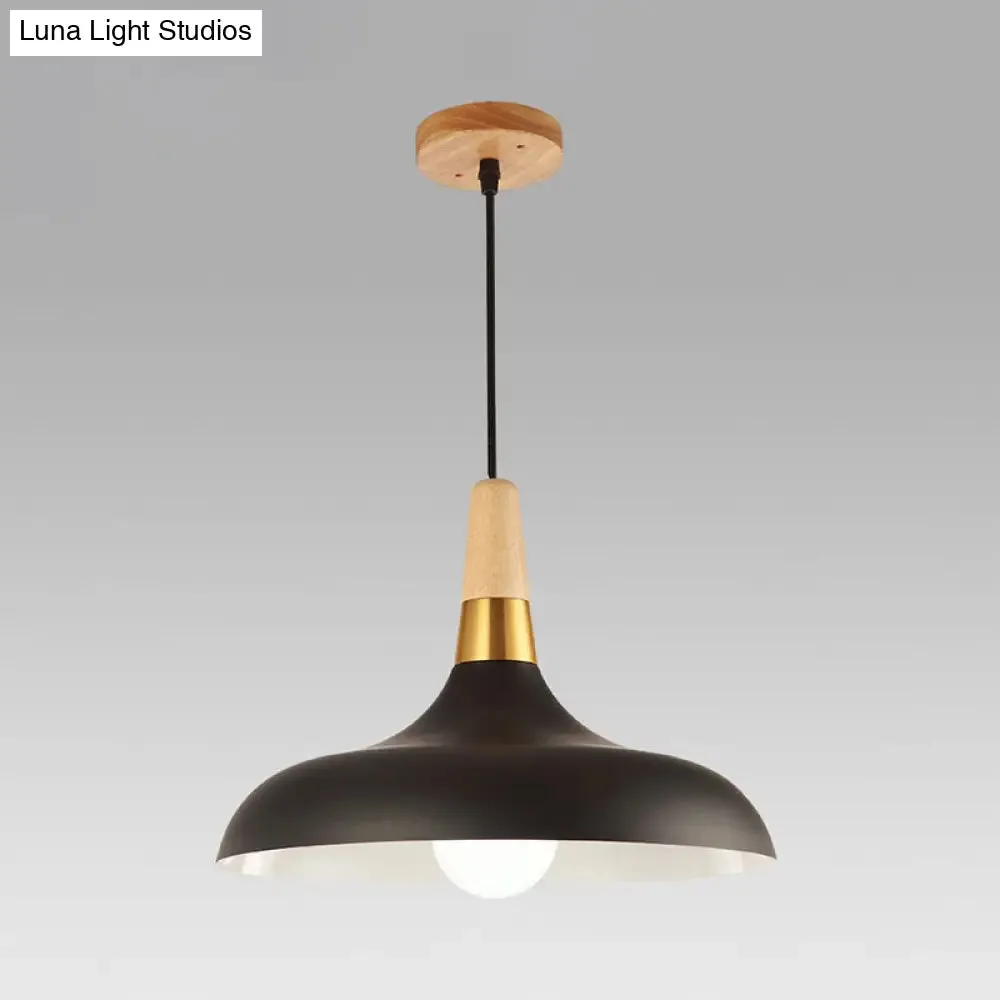 Modern Metal Barn Pendant Light with Wood Grip - 1-Light Ceiling Lamp