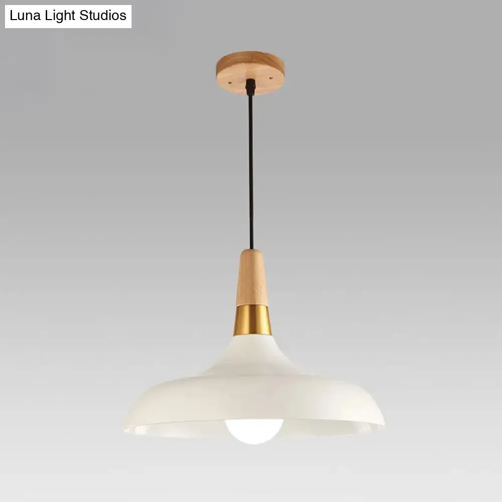 Modern Metal Barn Pendant Light with Wood Grip - 1-Light Ceiling Lamp