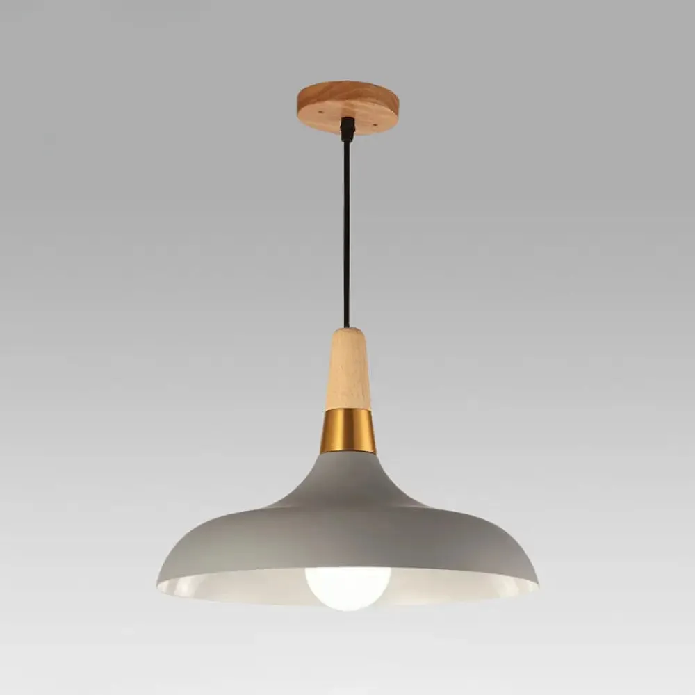 Modern Metal Barn Pendant Light with Wood Grip - 1-Light Ceiling Lamp