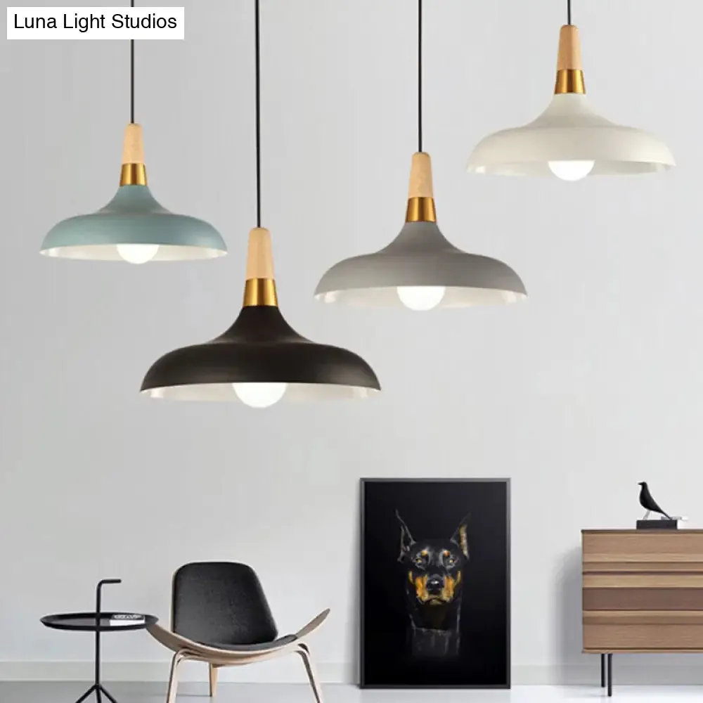 Modern Metal Barn Pendant Light with Wood Grip - 1-Light Ceiling Lamp