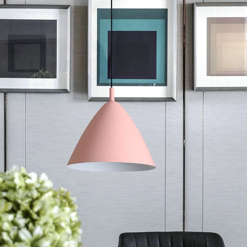 Modern Metal Tapered Ceiling Pendant Light - 10.5"/13"/16" Diameter - Hanging Lamp Kit in Pink/Blue/Green - 1 Light