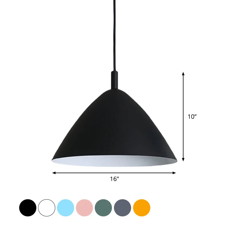 Modern Metal Tapered Ceiling Pendant Light - 10.5"/13"/16" Diameter - Hanging Lamp Kit in Pink/Blue/Green - 1 Light