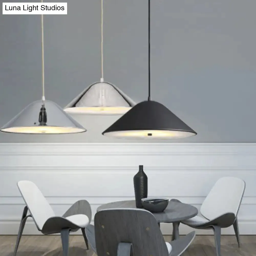 Modern Metal Tapered Suspension Light in Matte Black, Polished Chrome, and Rose Gold for Dining Room