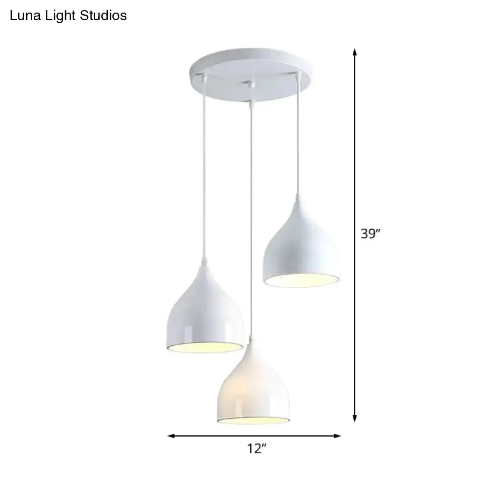 Modern Metallic 3-Light Onion Pendant with White Finish - Hanging Ceiling Lamp