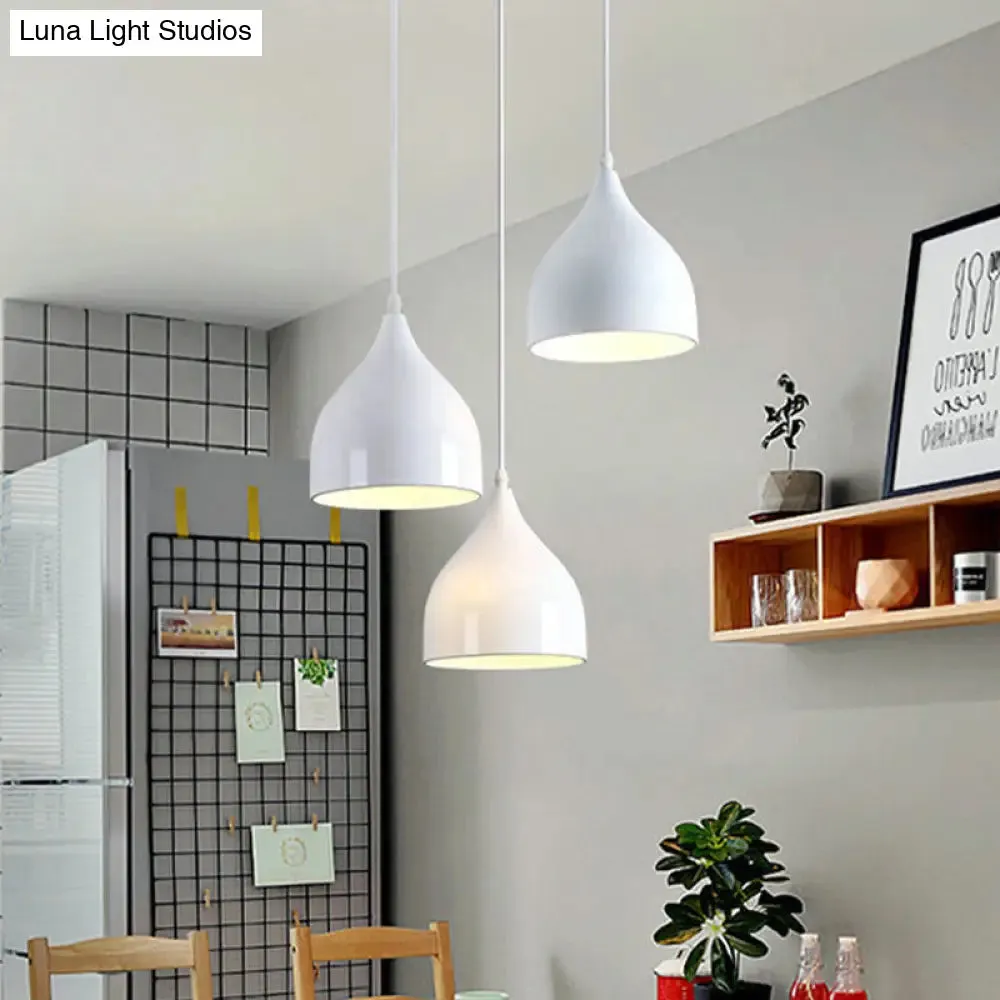 Modern Metallic 3-Light Onion Pendant with White Finish - Hanging Ceiling Lamp