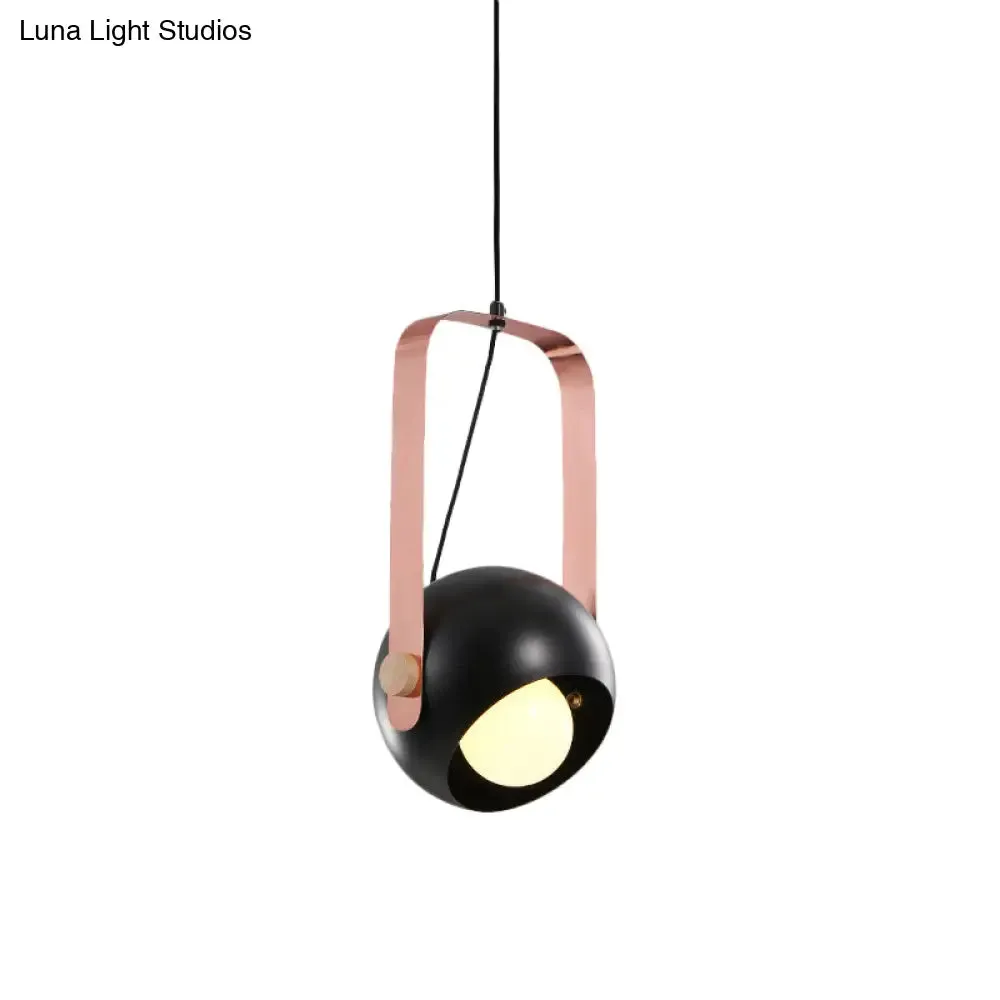 Modern Nordic Style Black Dome Pendant Light with Pink Metal Handle