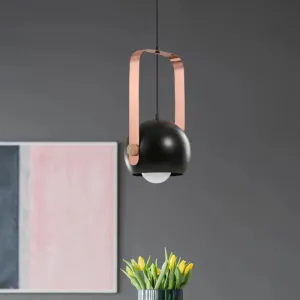 Modern Nordic Style Black Dome Pendant Light with Pink Metal Handle