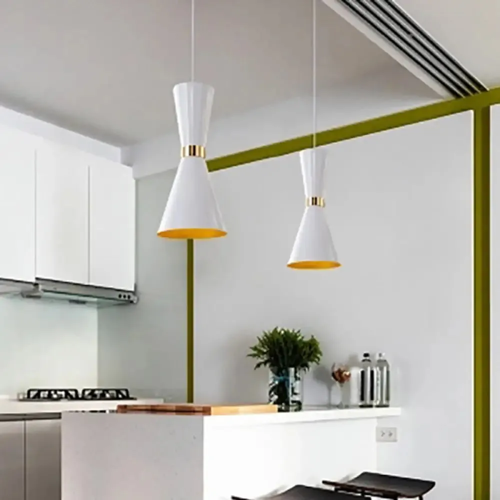 Modern Tapered Pendant Ceiling Lamp in Black/White - Metal, 1 Bulb Suspension Lighting