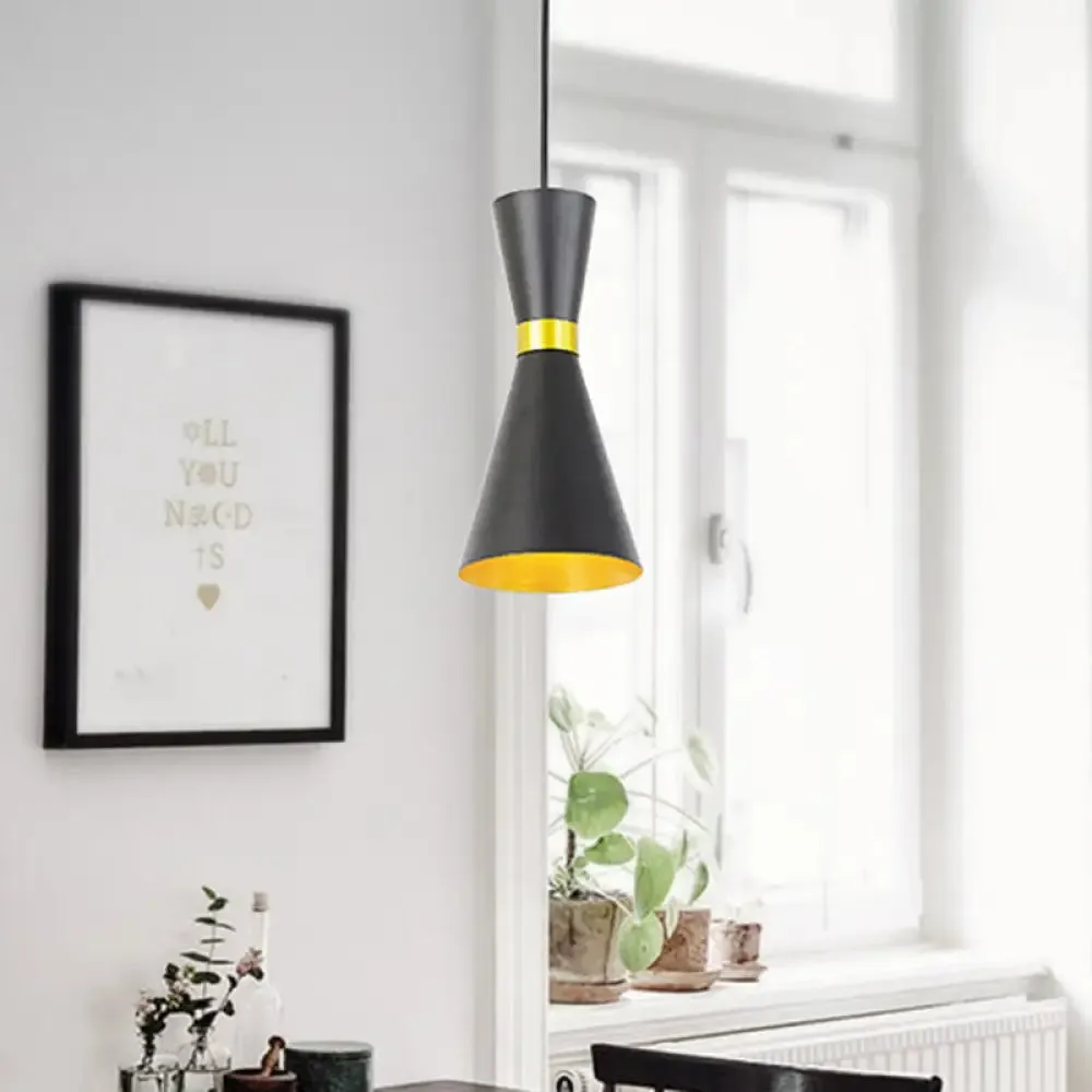 Modern Tapered Pendant Ceiling Lamp in Black/White - Metal, 1 Bulb Suspension Lighting