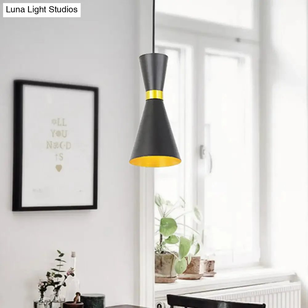 Modern Tapered Pendant Ceiling Lamp in Black/White - Metal, 1 Bulb Suspension Lighting