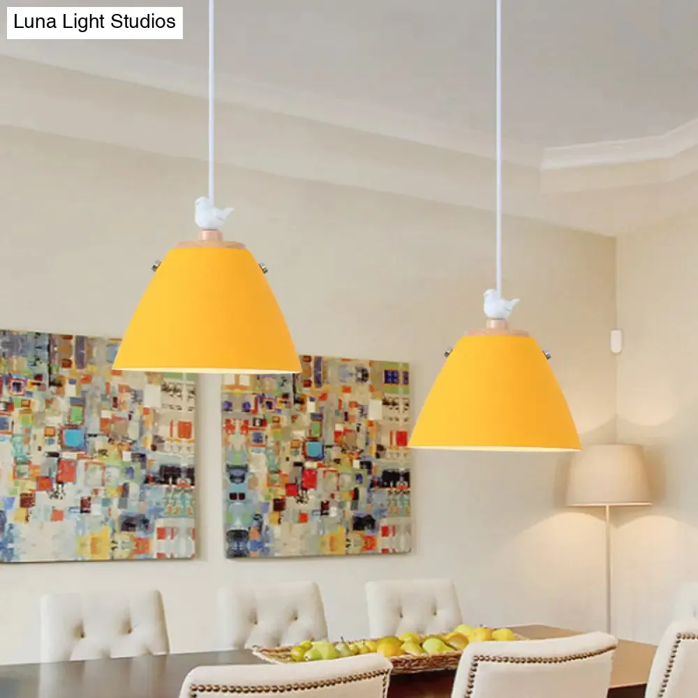 Modern Tapered Pendant Light - Grey/White/Yellow Metal Ceiling Lighting