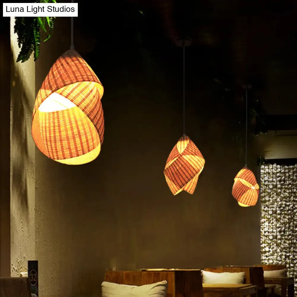 Modern Twist Bamboo Hanging Light - 8.5"/10" Wide Beige Pendant for Restaurants