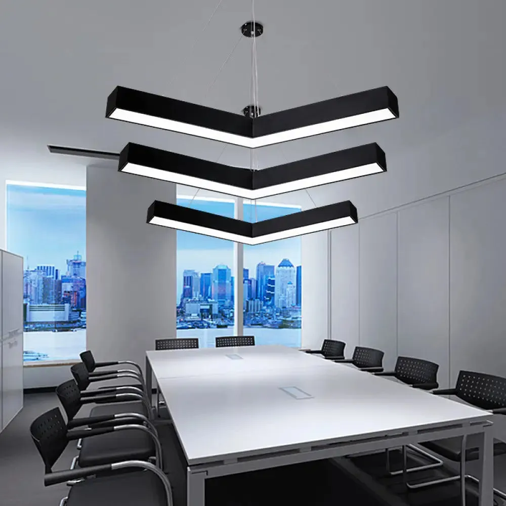 Modern V-Shaped Commercial Pendant LED Hanging Lamp, Minimalistic Metal Black/White, 23.5"/35.5"/47" Wide