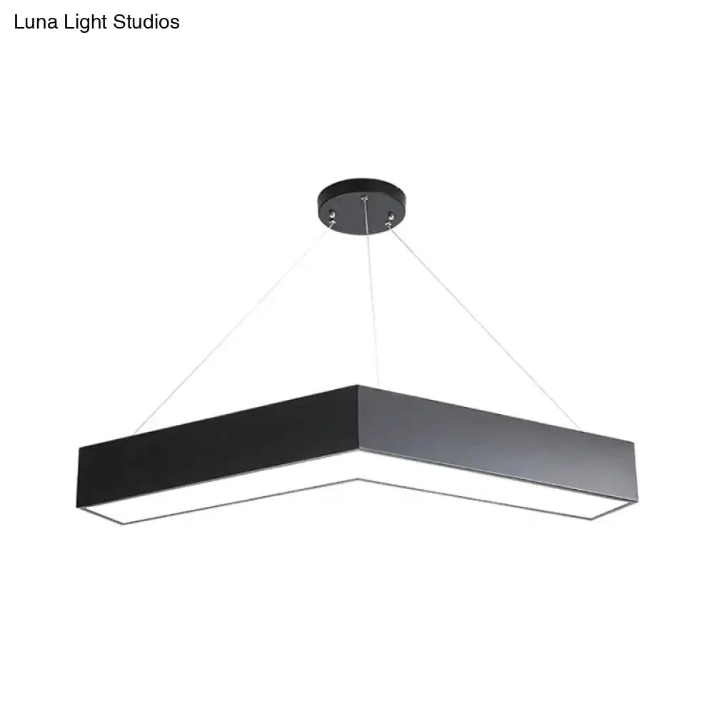 Modern V-Shaped Commercial Pendant LED Hanging Lamp, Minimalistic Metal Black/White, 23.5"/35.5"/47" Wide