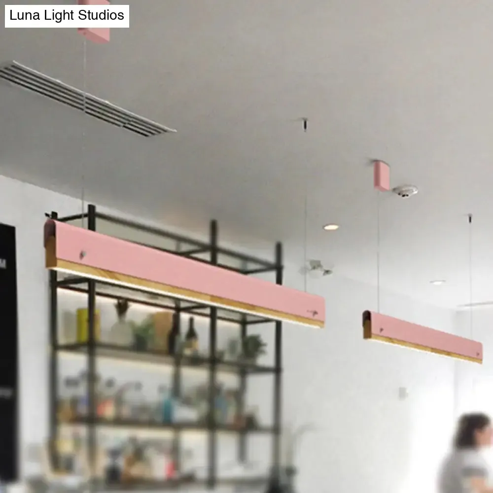 Modern Wood and Metal Rectangle Ceiling Pendant Light - 23.5"/35.5"/47" Wide - 1 Light - White/Pink/Yellow Hanging Lamp Kit