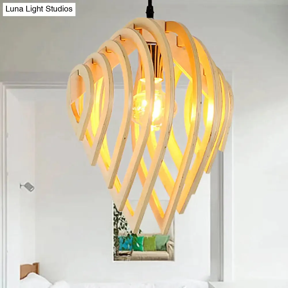 Modern Wood Water Drop Ceiling Light for Bedroom - Natural Wood Pendant Lamp