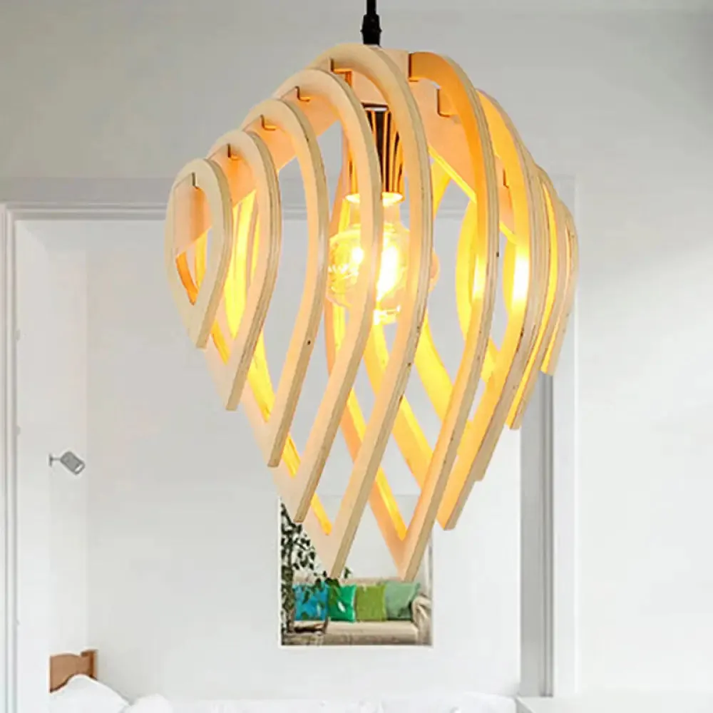 Modern Wood Water Drop Ceiling Light for Bedroom - Natural Wood Pendant Lamp