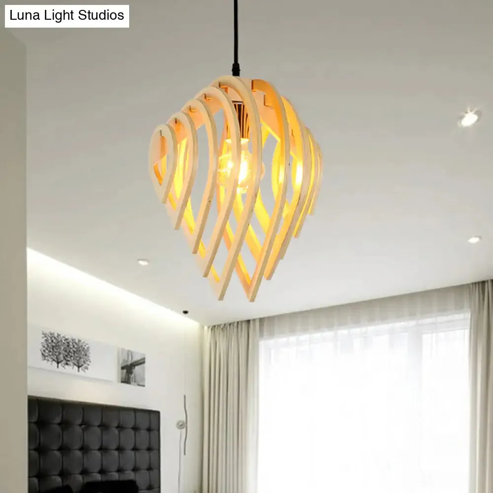 Modern Wood Water Drop Ceiling Light for Bedroom - Natural Wood Pendant Lamp