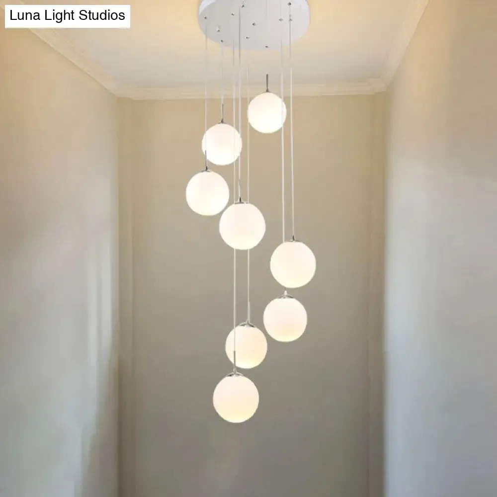 Modernist Glass Multi Light Pendant for Living Room with Orb Cream Shade and White Suspension