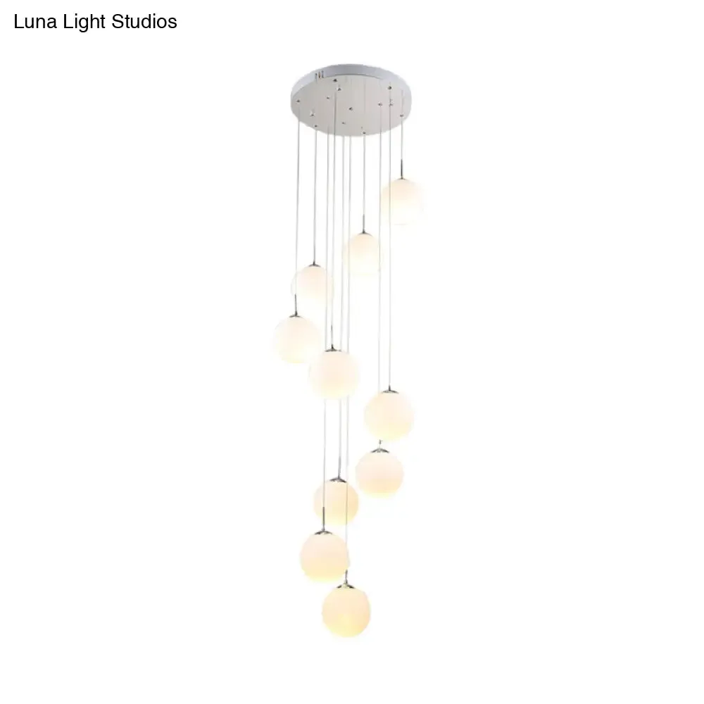 Modernist Glass Multi Light Pendant for Living Room with Orb Cream Shade and White Suspension