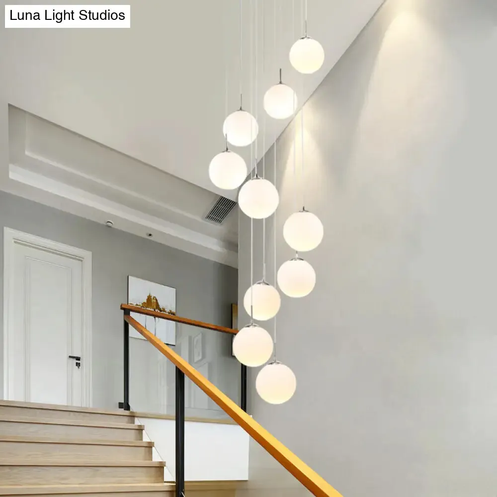 Modernist Glass Multi Light Pendant for Living Room with Orb Cream Shade and White Suspension