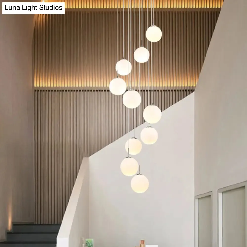 Modernist Glass Multi Light Pendant for Living Room with Orb Cream Shade and White Suspension