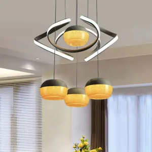 Modernist Grey Oval Cluster Pendant Light - 4 Lights Acrylic LED Hanging Lamp with Twisting Beam