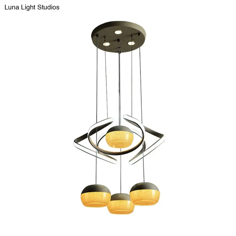 Modernist Grey Oval Cluster Pendant Light - 4 Lights Acrylic LED Hanging Lamp with Twisting Beam