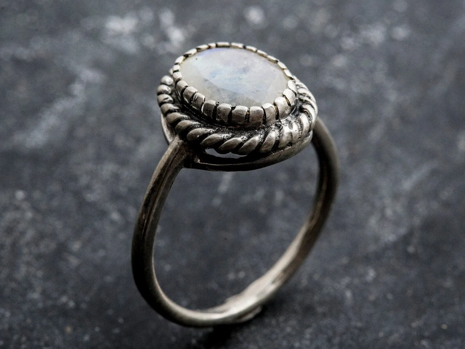 Moonstone Vintage Ring - June Birthstone Ring - Solitaire Moonstone Ring