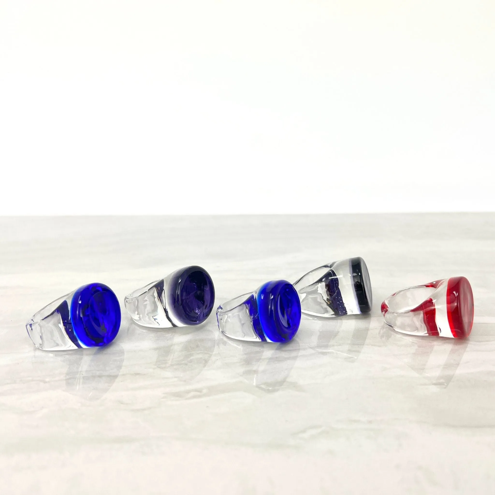 Murano Glass Statement Rings, Circle Shape, Dark Violet