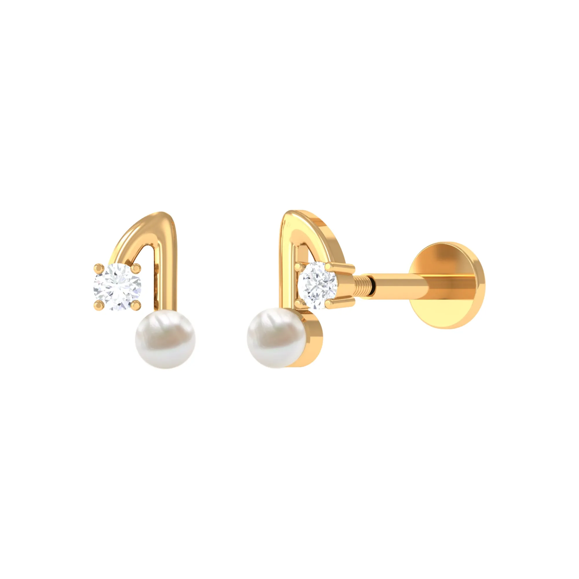 Natural Freshwater Pearl Music Note Helix Earring with Diamond