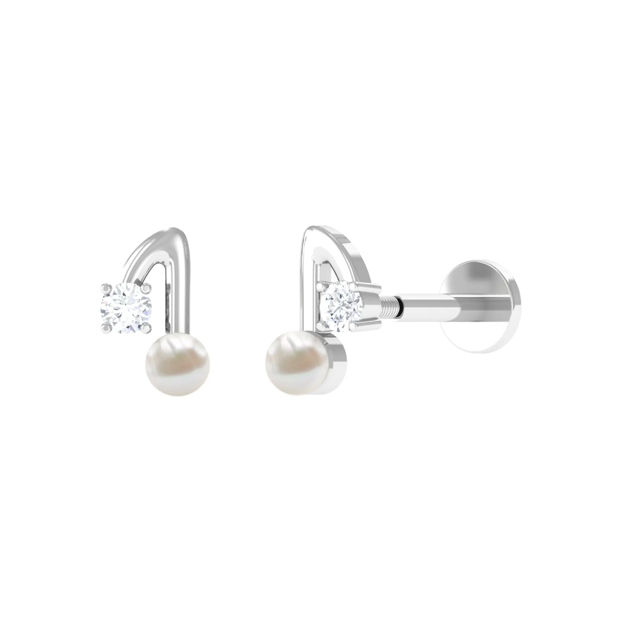 Natural Freshwater Pearl Music Note Helix Earring with Diamond