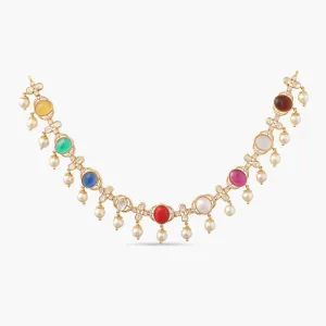 Navratna and Pearl Elegance Silver Necklace