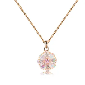 New Arrival Shining Rainbow Flower Cubic Zircon Pendant Necklace for Women Girl's Jewelry Gift