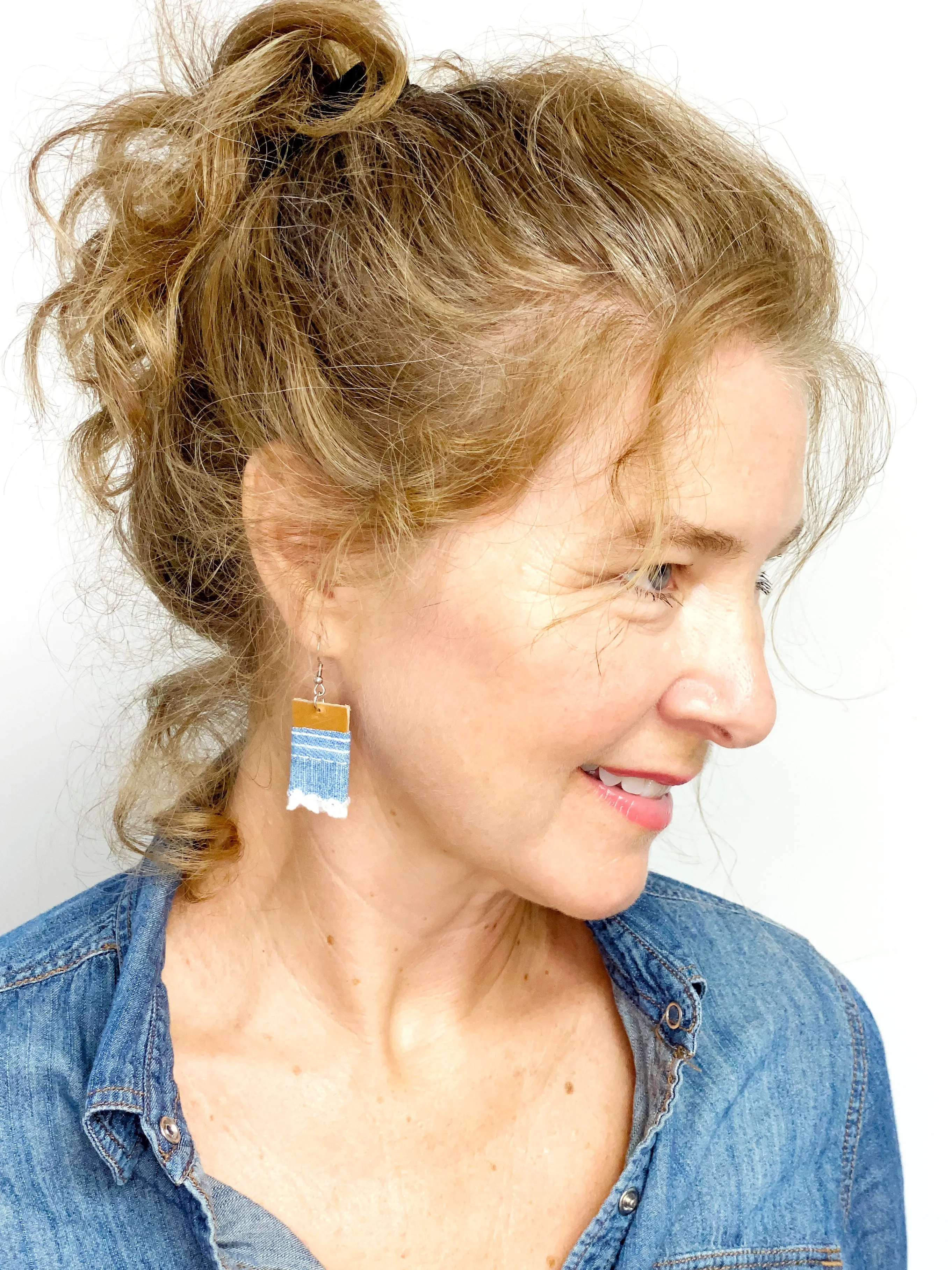 NEW! Denim Leather Earrings, Upcycled Earrings for Women, Gift for Her