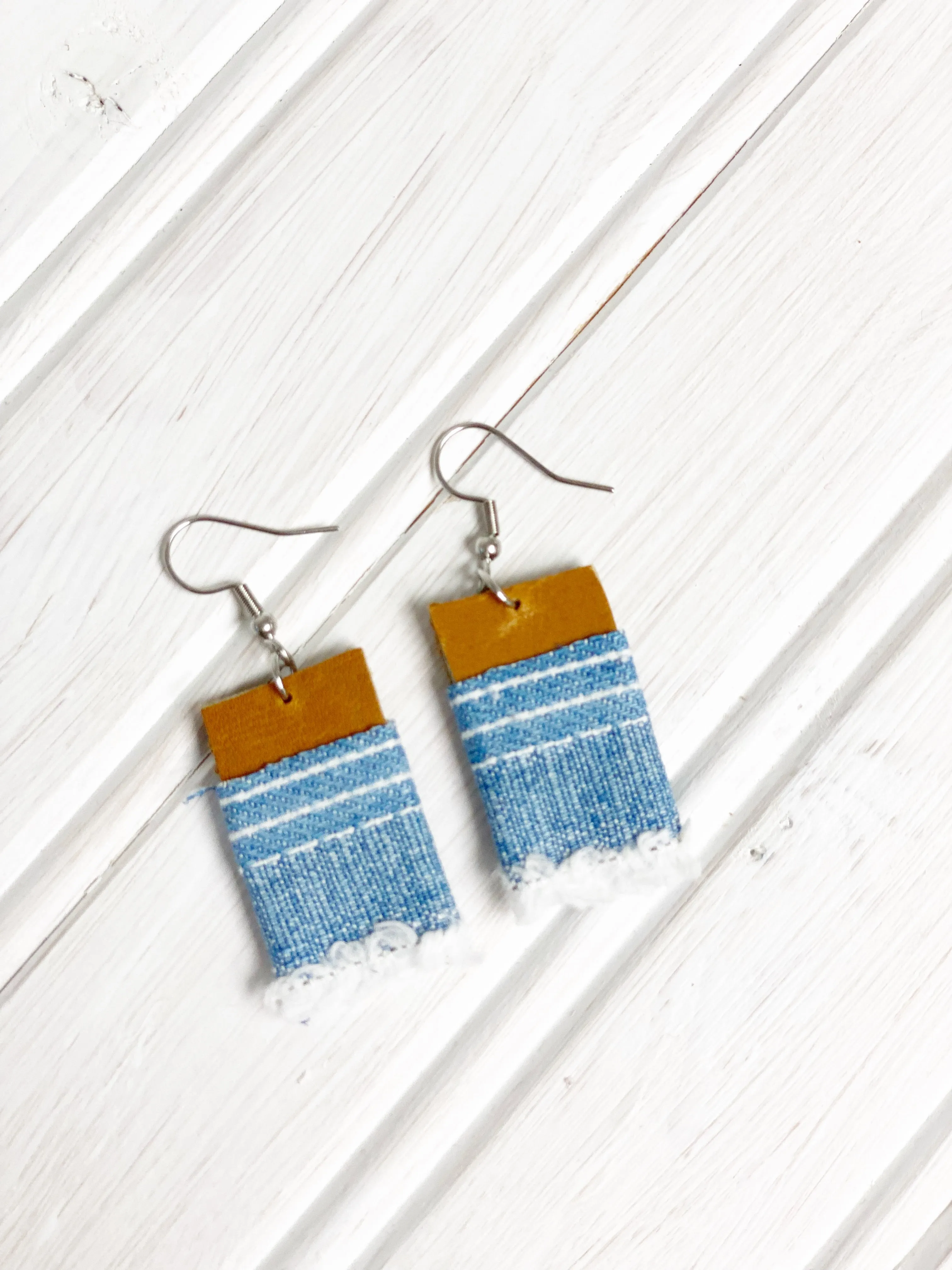 NEW! Denim Leather Earrings, Upcycled Earrings for Women, Gift for Her