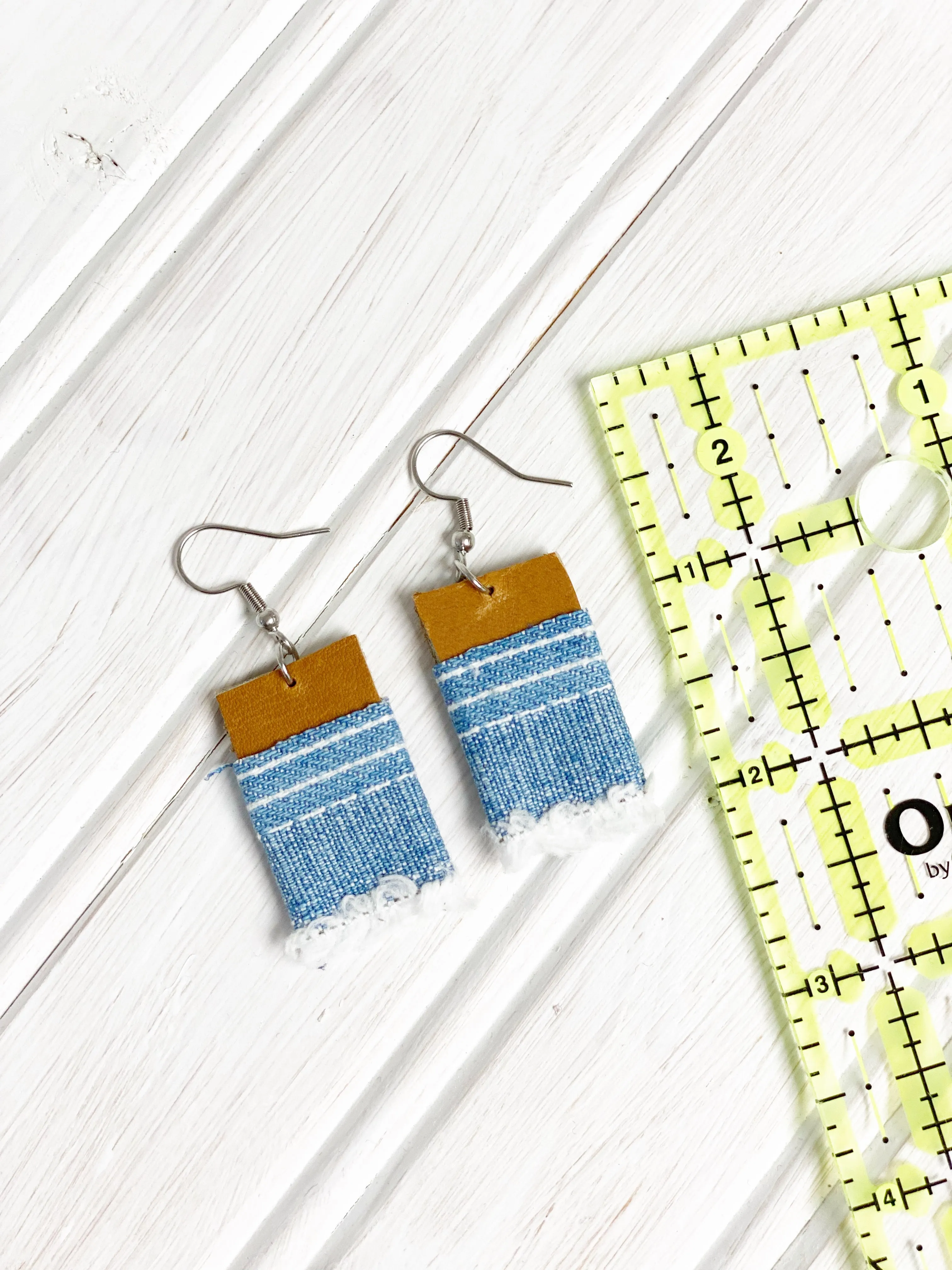 NEW! Denim Leather Earrings, Upcycled Earrings for Women, Gift for Her