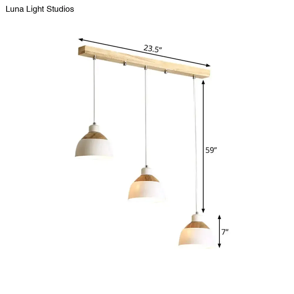 Nordic Iron 3-Head Bowled Splicing Multi-Pendant Suspension Light - White and Wood