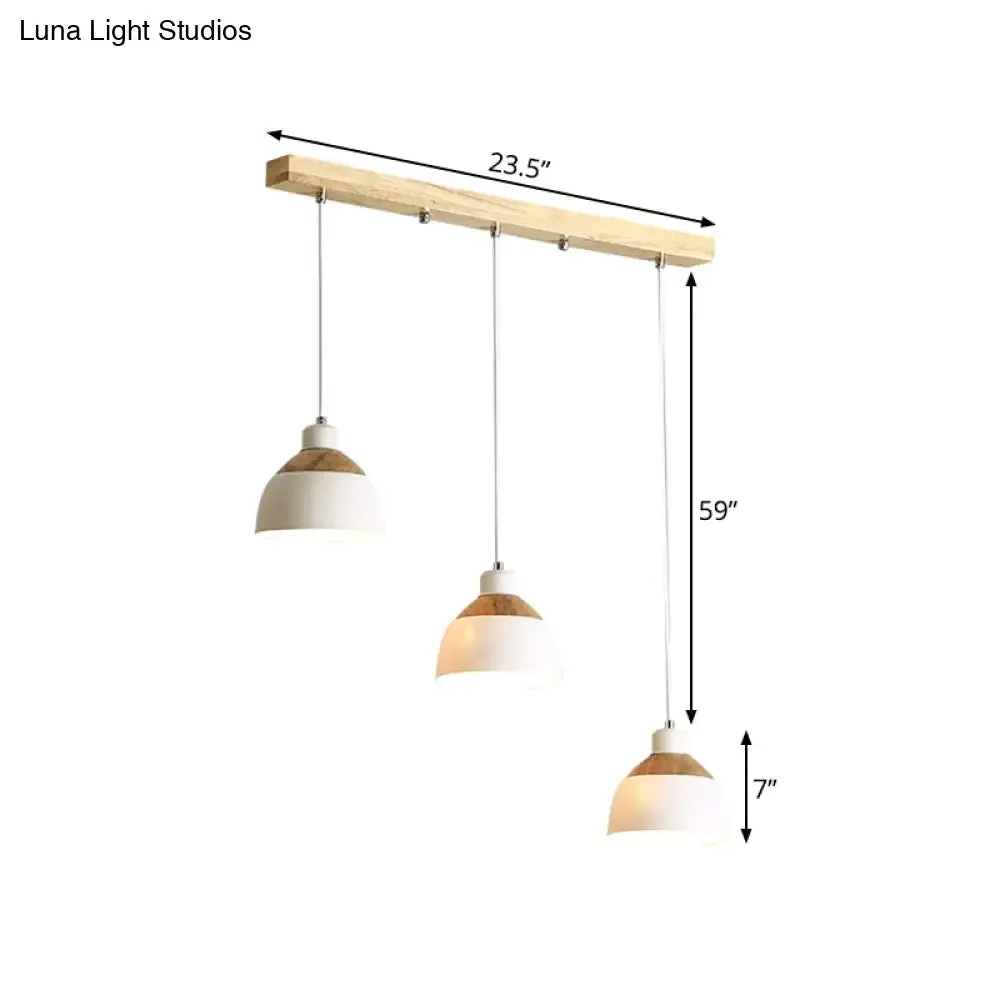 Nordic Iron 3-Head Bowled Splicing Multi-Pendant Suspension Light - White and Wood