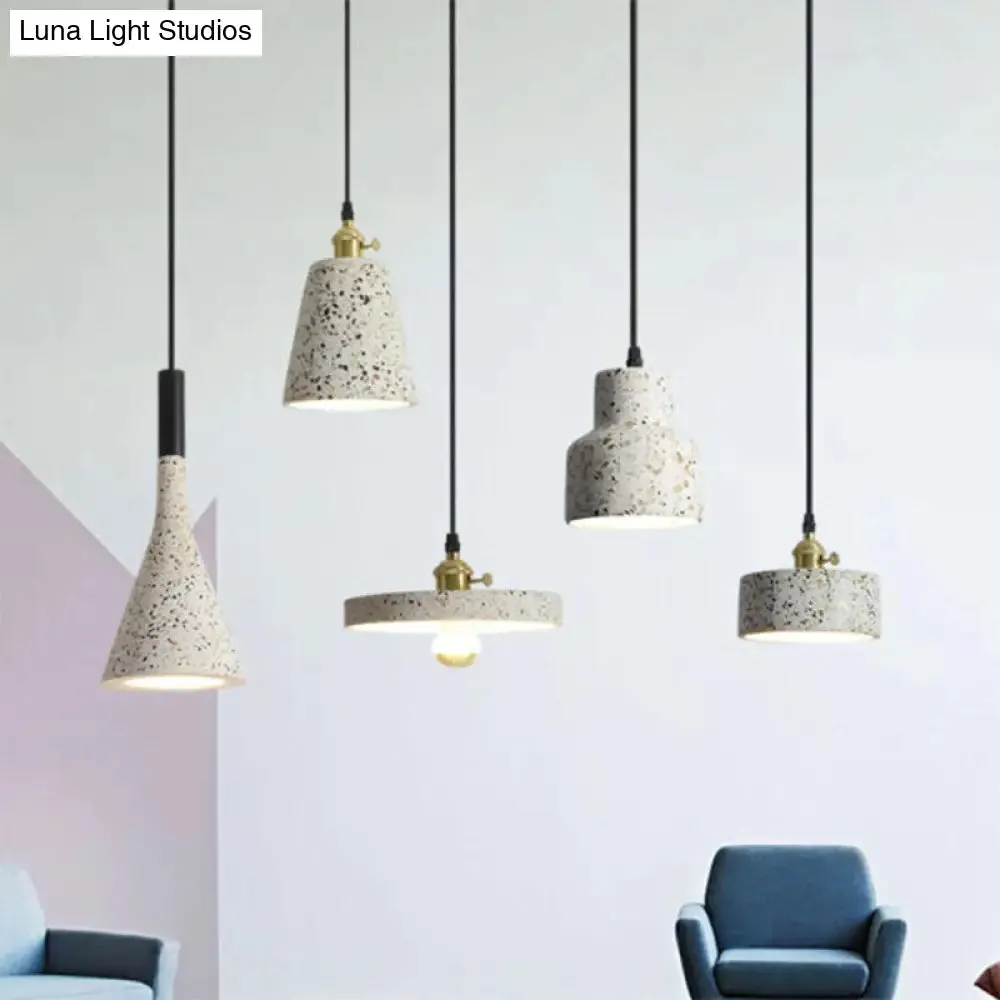 Nordic Terrazzo Geometric Pendant Light with Single White Bulb