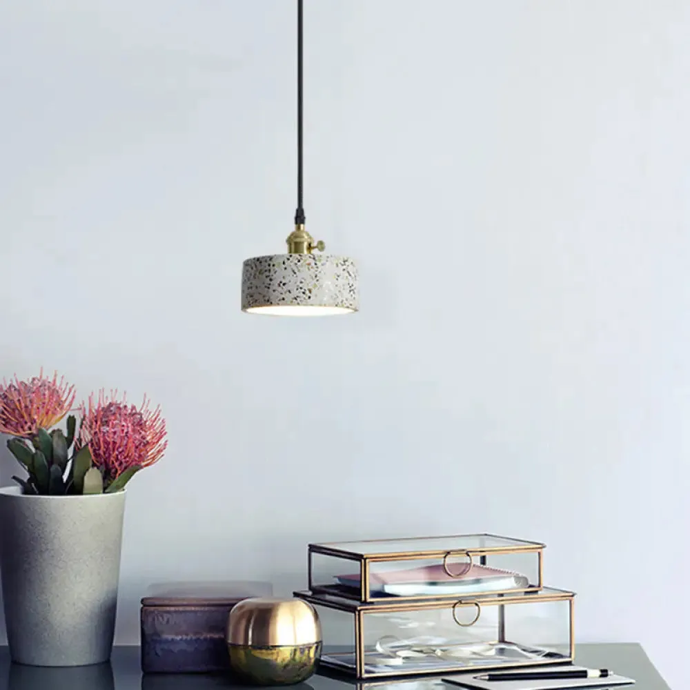 Nordic Terrazzo Geometric Pendant Light with Single White Bulb