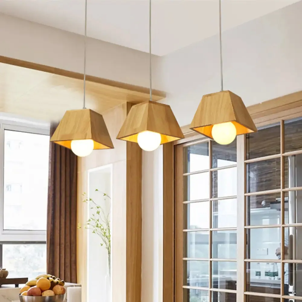 Nordic Wooden Dining Room Ceiling Light - Tapered Shape with 3 LED Pendant Lights