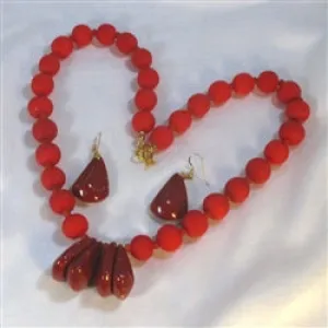 Orange Bead and Resin Necklace and Earrings