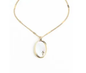 Oval Mother of Pearl Cross Necklace - Purchase with a Purpose