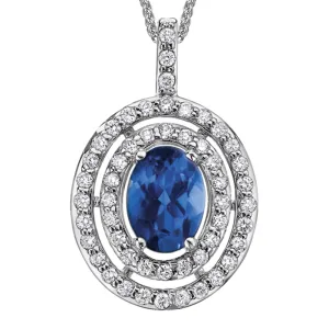 Oval Sapphire Pendant with Double Diamond Halo