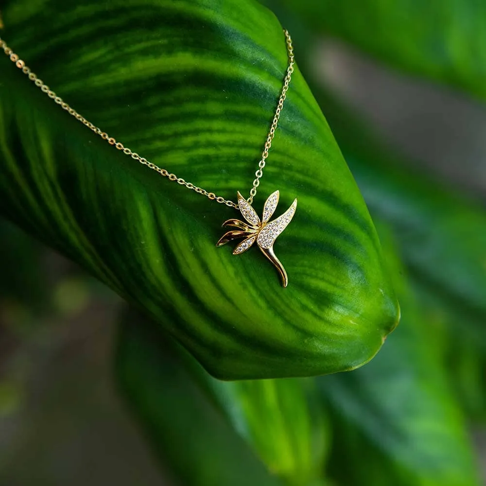 Pavé Tropical Bird of Paradise Pendant